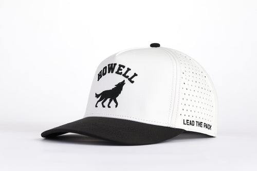 White and black cap with 'HOWELL' and wolf logo on a white background