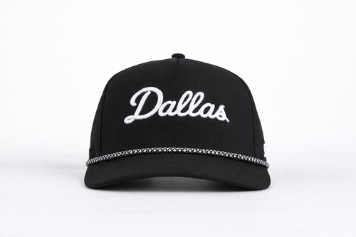 Black cap with 'Dallas' text on a white background