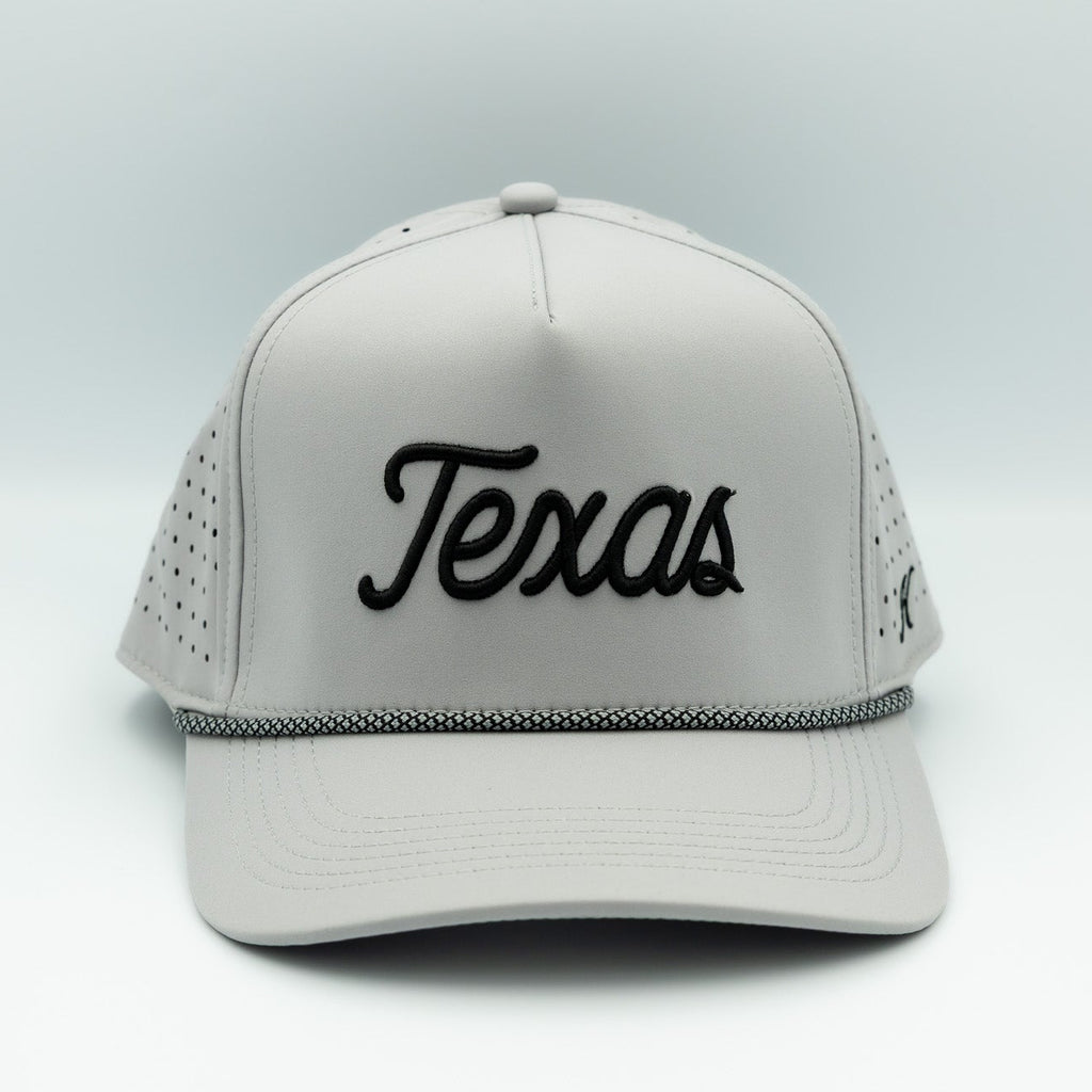 Gray cap with 'Texas' text on a light gray background